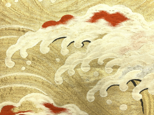 JAPANESE KIMONO / ANTIQUE NAGOYA OBI / WOVEN WAVE CREST